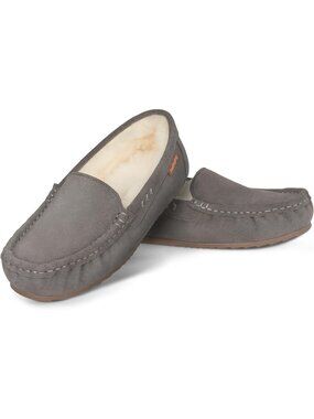 Women's Charcoal Suede Moccasin Slippers Lined Warm Cozy House Winter Shoes